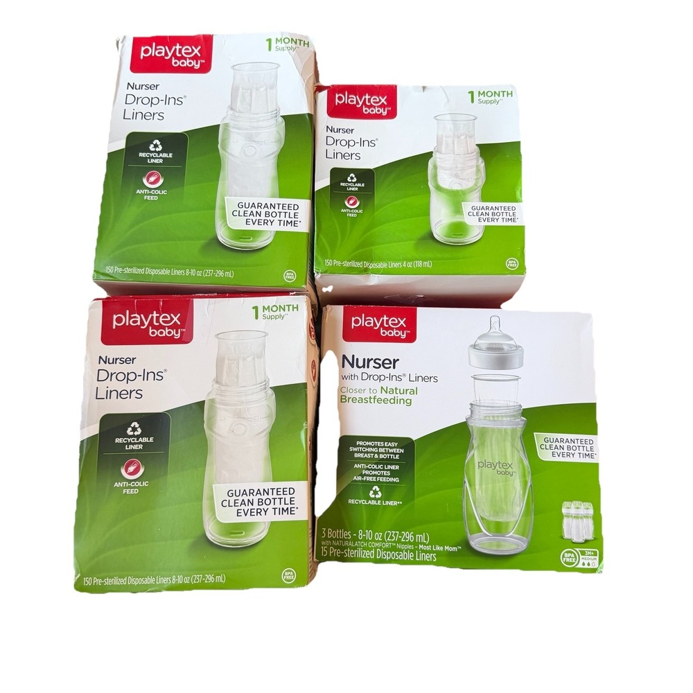 Playtex Baby Drop-Ins Bundle LINERS for Nurser Bottles 8-10 OZ 4 OZ 3 Bottles‎